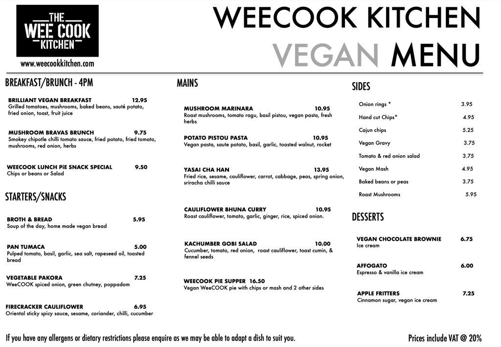 WeeCOOK Vegan menu, Vegan breakfast, Vegan brunch, snacks, Cafe, restaurant, Carnoustie, Angus, Dundee, Scotland