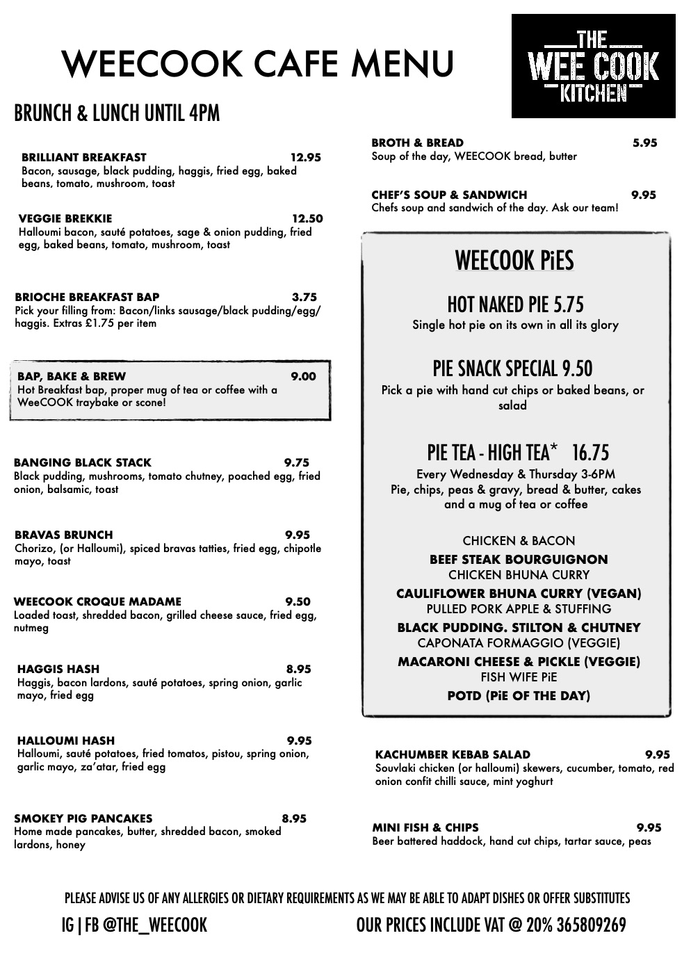 WeeCOOK cafe Brunch and Breakfast menu, Carnoustie, Angus, Dundee, Tayside, Scotland, Scottish